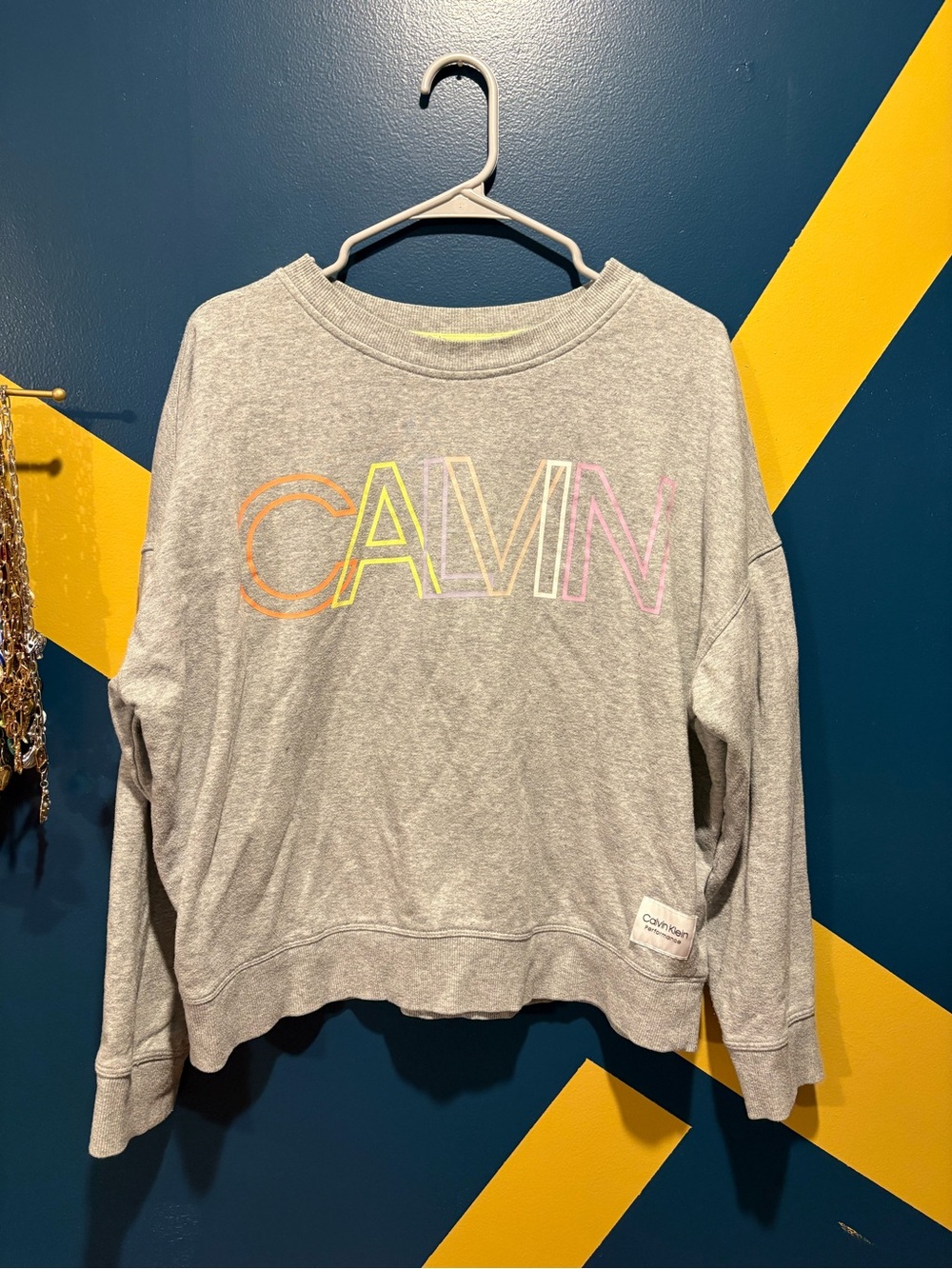 Calvin Klein Performance Light Gray "Calvin" Lightweight Graphic Sweatshirt GUC